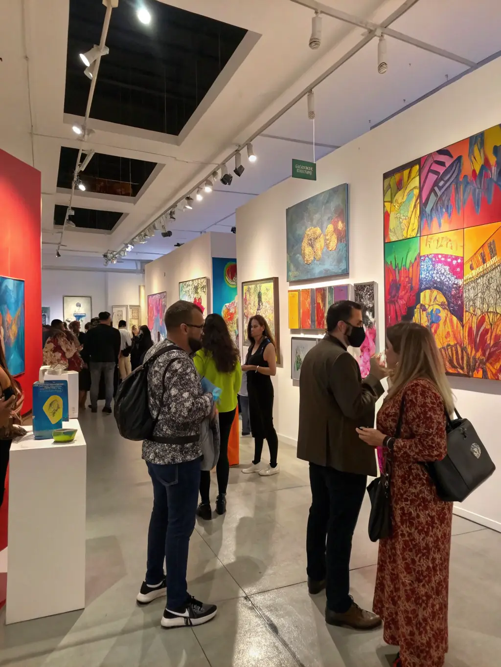 A vibrant image of a local art exhibition hosted by Foyer Rural de Charleval, featuring paintings, sculptures, and other artworks created by community members, highlighting the organization's support for local talent.